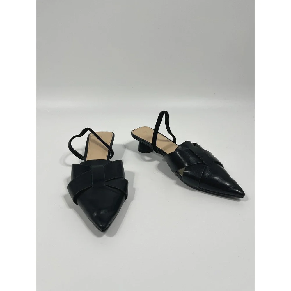 Womens Faux Leather Kitten Heels 7.5 Black Pointed Toe Chic Minimalist Old Money